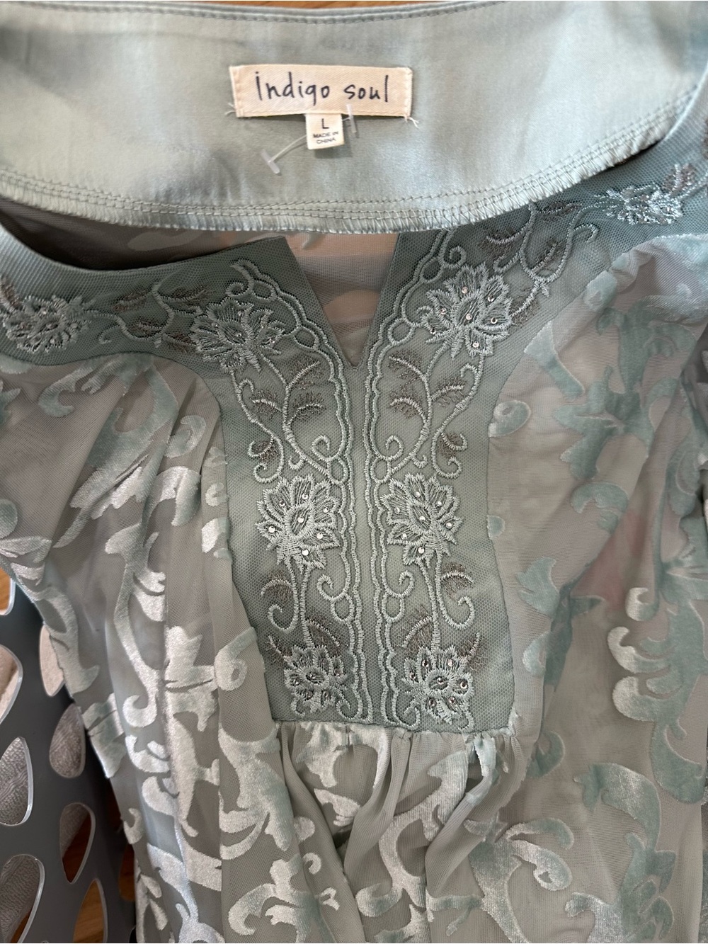 indigo soul Mint Green Embroidered Burnout Velvet Tunic - Picture 3 of 3